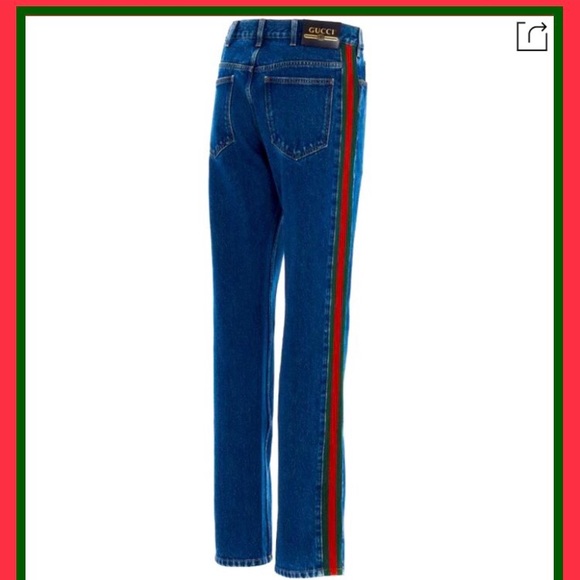 Gucci Other - 🇮🇹New Gucci Green Red Side Stripe Straight Leg Blue Jeans🇮🇹
